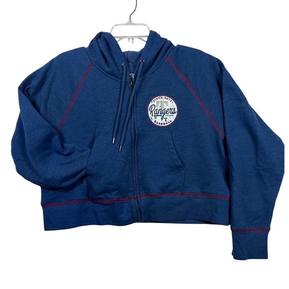 Texas Rangers Crop Full Zip Hoodie Sweatshirt LG Crop Style MLB Baseball - Picture 1 of 11